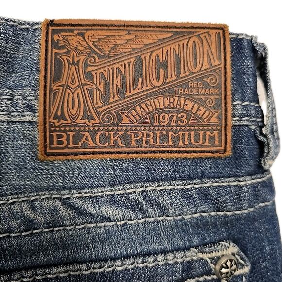 Affliction Mens Cooper Jeans Sz 34 Distressed Embroidered Flap Pocket Boot - Picture 4 of 15